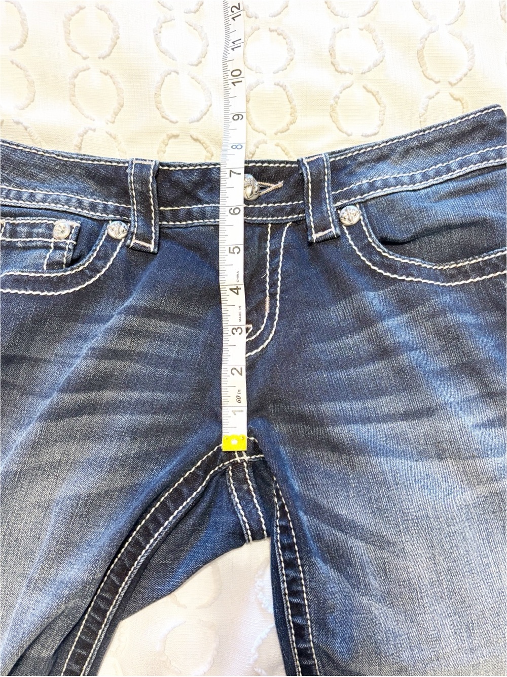 Miss Me Signature Straight Jeans Rhinestones Crosses Flap Pockets Low Rise 27 - Picture 9 of 11